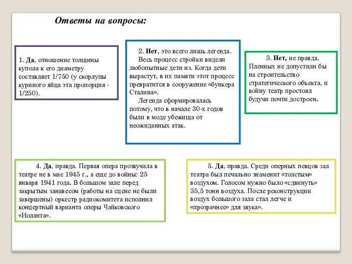 Ответы на вопросы: 1. Да, отношение толщины купола к его