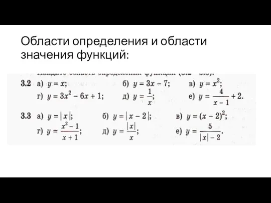 Области определения и области значения функций: