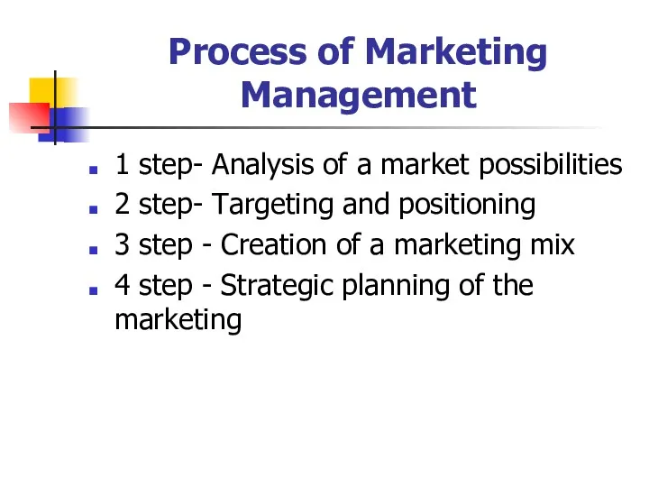 Process of Marketing Management 1 step- Analysis of a market