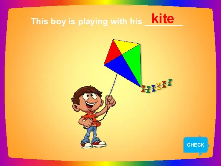 NEXT This boy is playing with his ________ kite CHECK