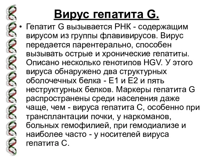 Вирус гепатита G. Гепатит G вызывается РНК - содержащим вирусом