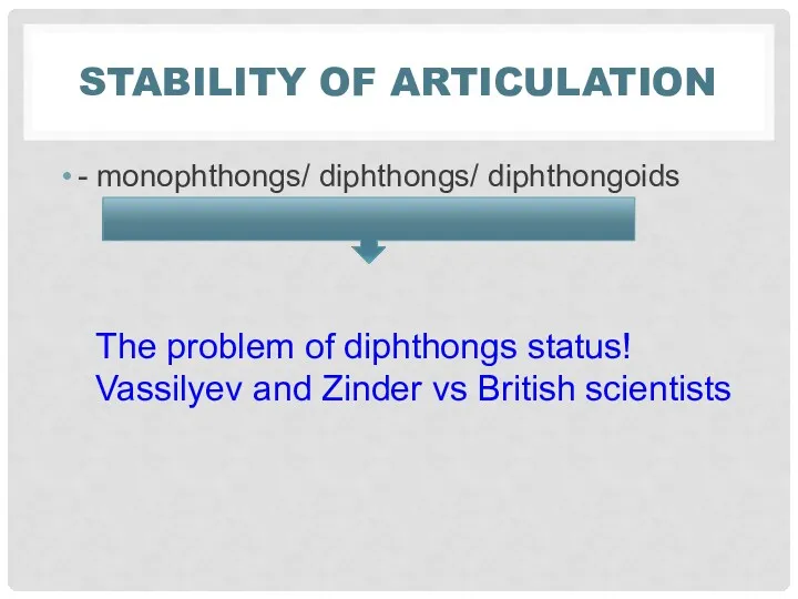 STABILITY OF ARTICULATION - monophthongs/ diphthongs/ diphthongoids The problem of