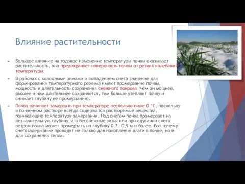 Влияние растительности Большое влияние на годовое изменение температуры почвы оказывает