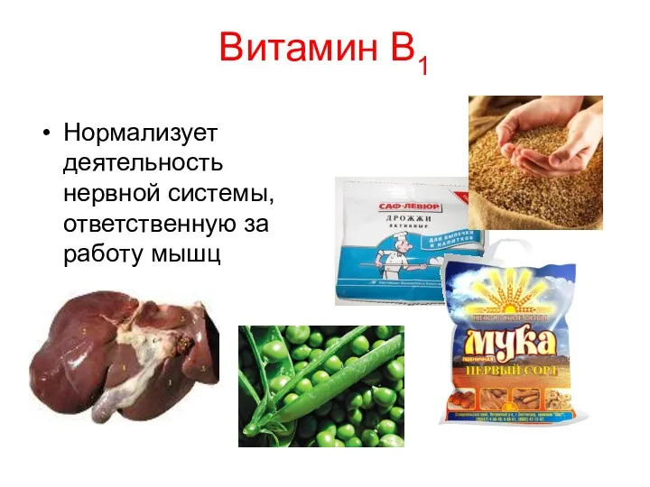 Витамин В1 Нормализует деятельность нервной системы, ответственную за работу мышц