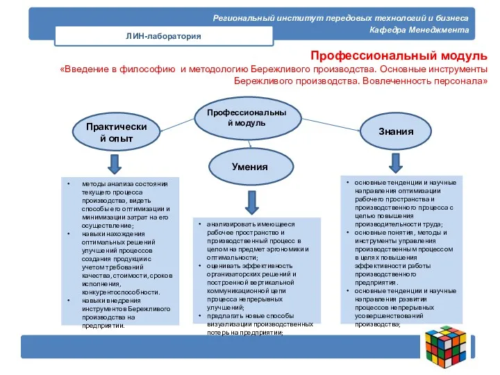 Региональный институт передовых технологий и бизнеса Кафедра Менеджмента ЛИН-лаборатория Профессиональный