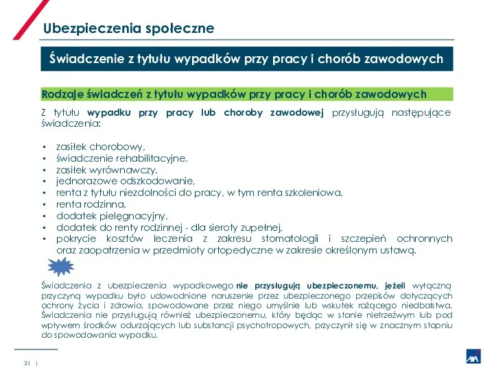 Świadczenie z tytułu wypadków przy pracy i chorób zawodowych Ubezpieczenia