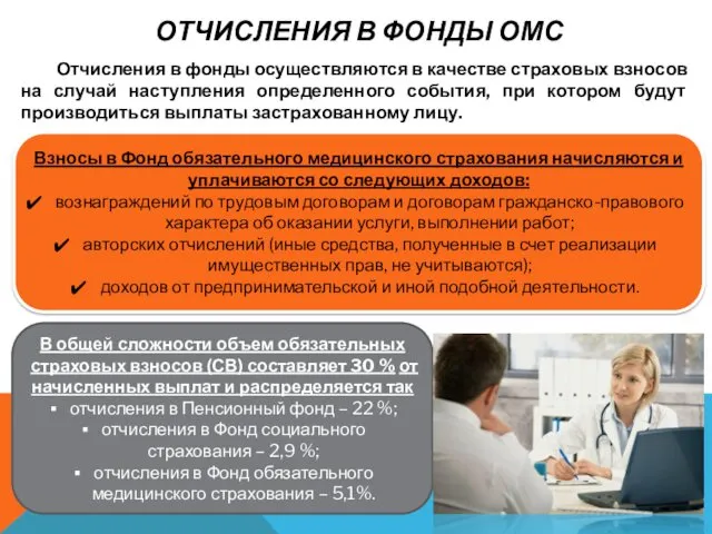 ОТЧИСЛЕНИЯ В ФОНДЫ ОМС Отчисления в фонды осуществляются в качестве