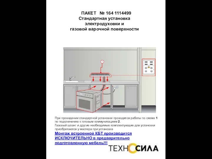 ПАКЕТ № 164 1114499 Стандартная установка электродуховки и газовой варочной поверхности При проведении