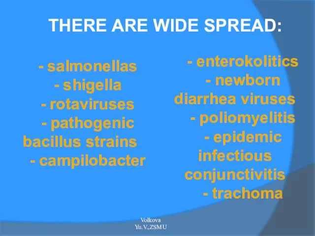THERE ARE WIDE SPREAD: - salmonellas - shigella - rotaviruses