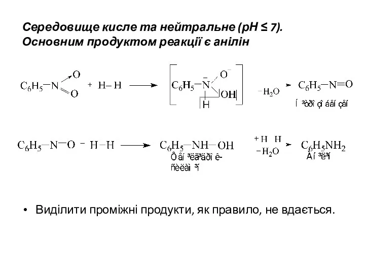 Середовище кисле та нейтральне (рН ≤ 7). Основним продуктом реакції