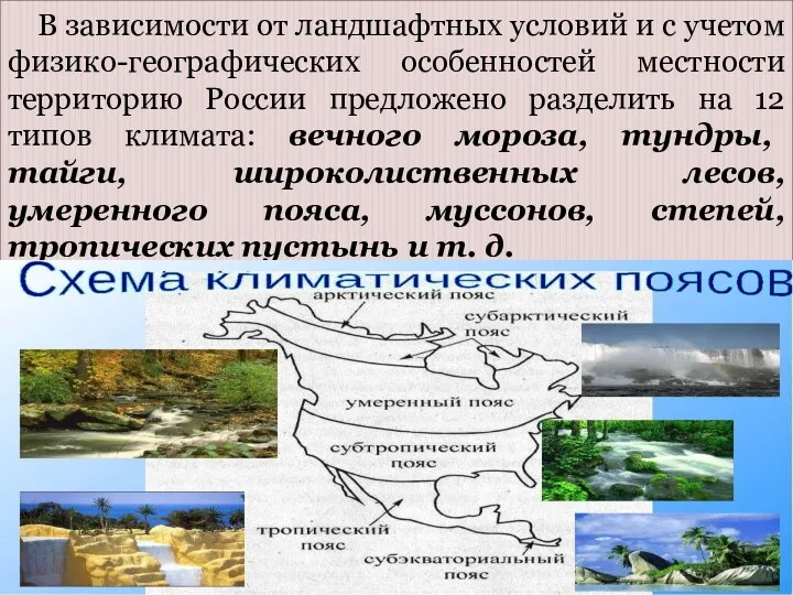 В зависимости от ландшафтных условий и с учетом физико-географических особенностей местности территорию России