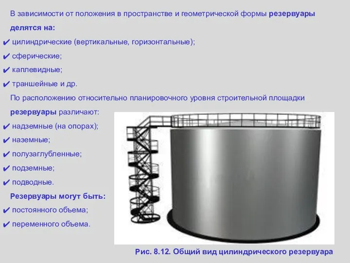 В зависимости от положения в пространстве и геометрической формы резервуары