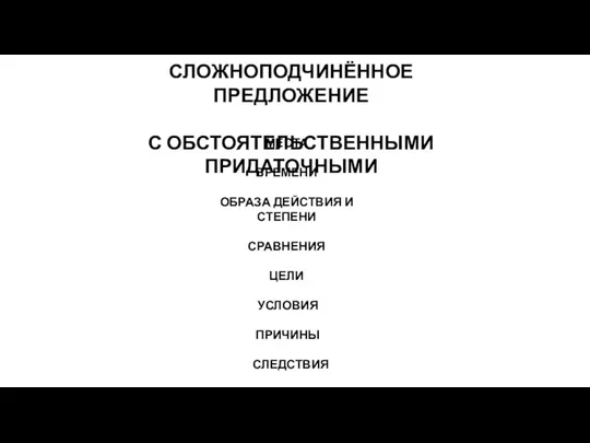 СЛОЖНОПОДЧИНЁННОЕ ПРЕДЛОЖЕНИЕ С ОБСТОЯТЕЛЬСТВЕННЫМИ ПРИДАТОЧНЫМИ МЕСТА ВРЕМЕНИ ОБРАЗА ДЕЙСТВИЯ И