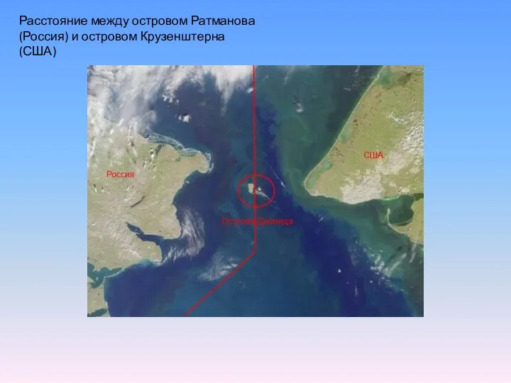 Расстояние между островом Ратманова (Россия) и островом Крузенштерна (США)