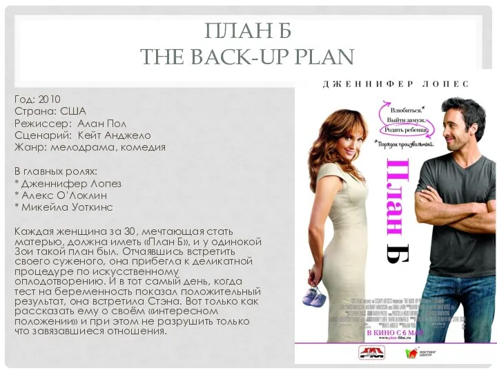 ПЛАН Б THE BACK-UP PLAN Год: 2010 Страна: США Режиссер: