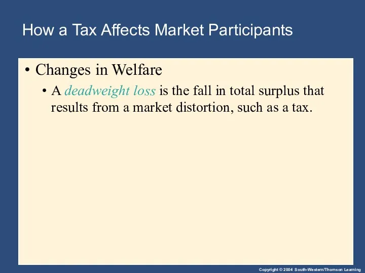 How a Tax Affects Market Participants Changes in Welfare A