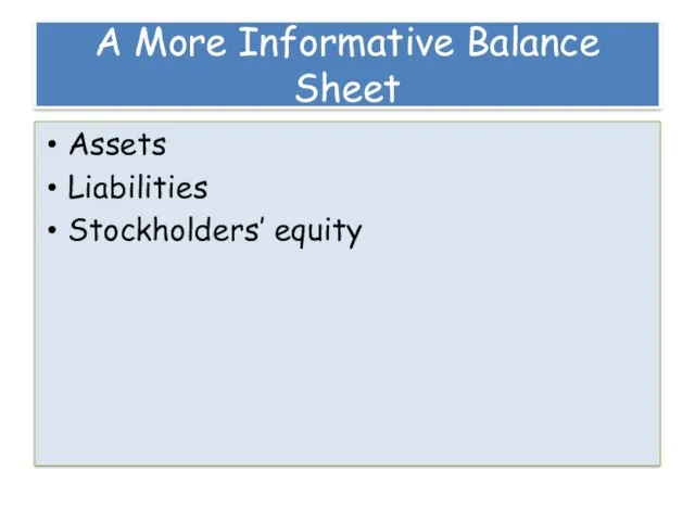 A More Informative Balance Sheet Assets Liabilities Stockholders’ equity