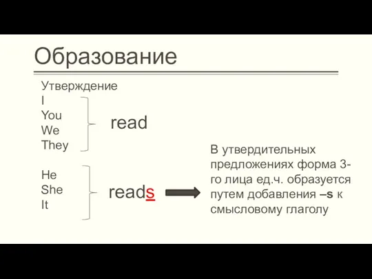 Образование Утверждение I You We They He She It read