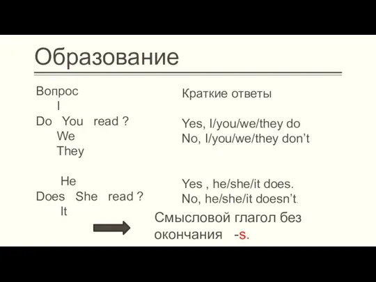 Образование Вопрос I Do You read ? We They He