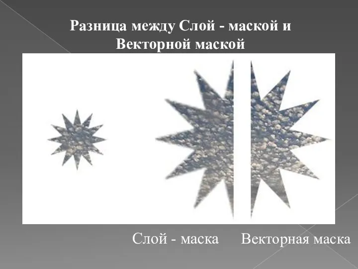 Оригинальная маска Слой - маска Векторная маска Разница между Слой - маской и Векторной маской