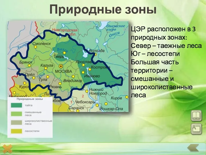 Природные зоны ЦЭР расположен в 3 природных зонах: Север –