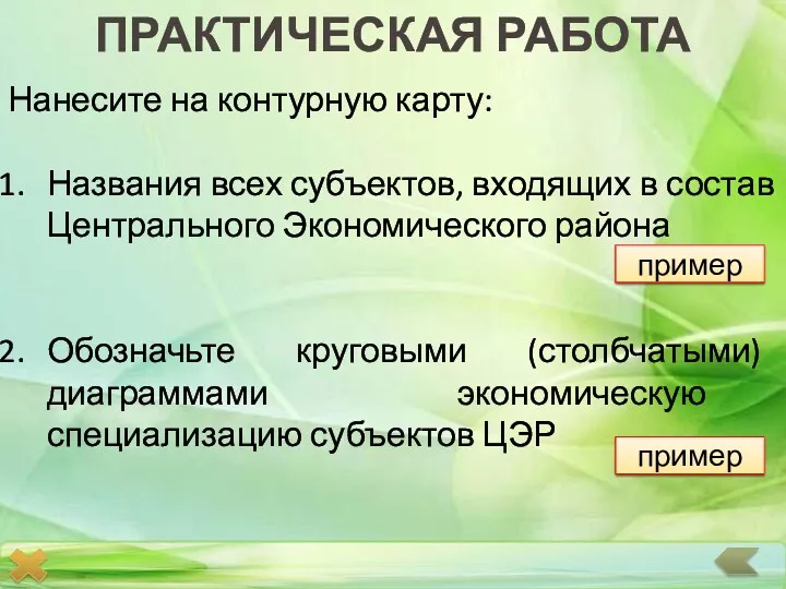 ПРАКТИЧЕСКАЯ РАБОТА Нанесите на контурную карту: Названия всех субъектов, входящих