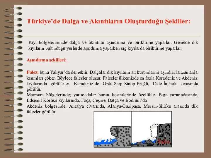 Türkiye’de Dalga ve Akıntıların Oluşturduğu Şekiller: Kıyı bölgelerimizde dalga ve akıntılar aşındırma ve