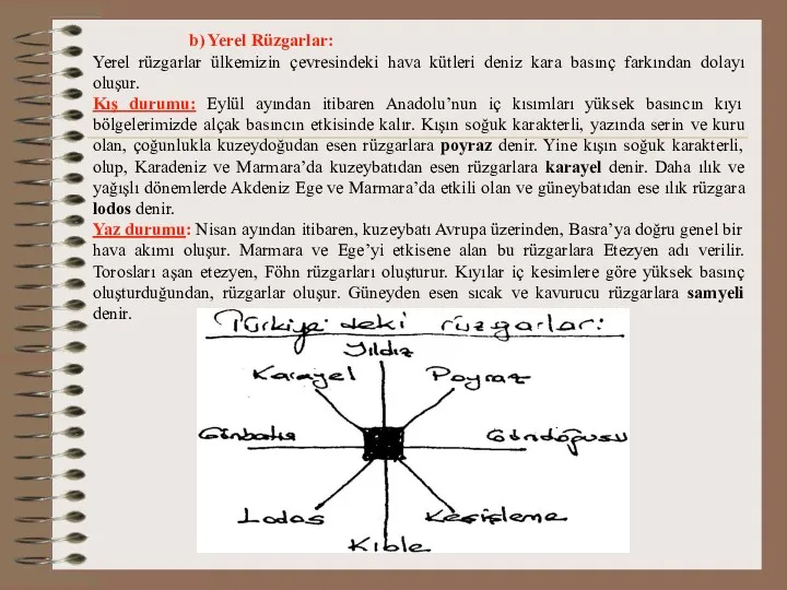 b) Yerel Rüzgarlar: Yerel rüzgarlar ülkemizin çevresindeki hava kütleri deniz