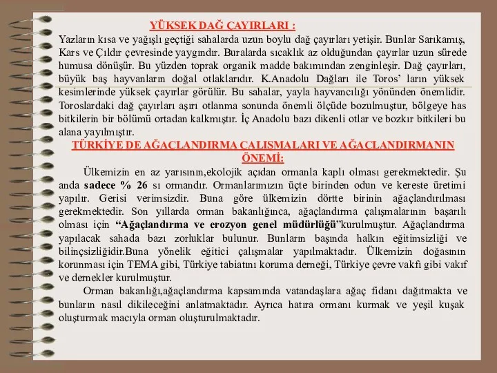 YÜKSEK DAĞ ÇAYIRLARI : Yazların kısa ve yağışlı geçtiği sahalarda