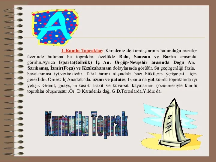 1-Kumlu Topraklar: Karadeniz de kumtaşlarının bulunduğu araziler üzerinde bulunan bu topraklar, özellikle Bolu,