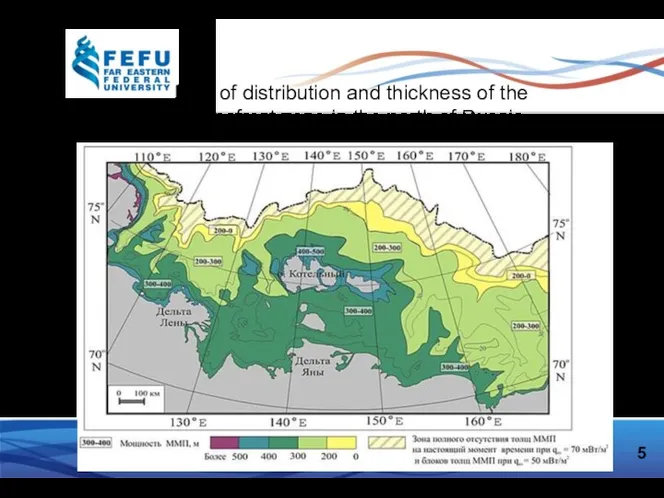 Map of distribution and thickness of the permafrost zone in the north of Russia 5