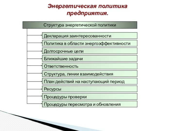 Энергетическая политика предприятия. Структура энергетической политики Декларация заинтересованности Политика в