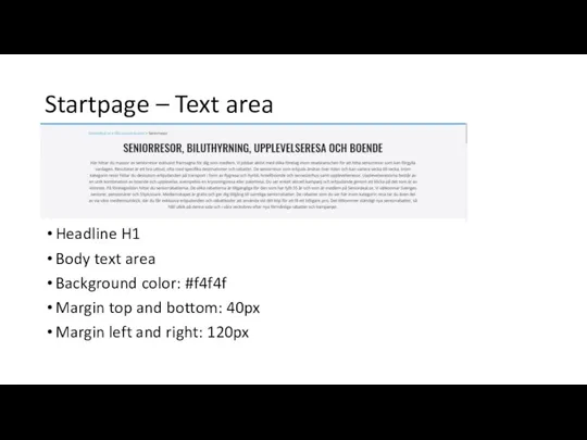 Startpage – Text area Headline H1 Body text area Background