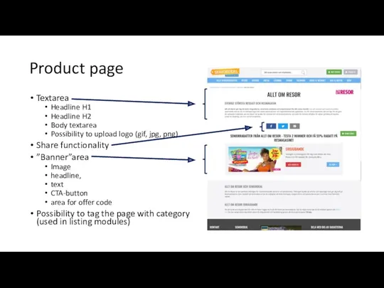 Product page Textarea Headline H1 Headline H2 Body textarea Possibility