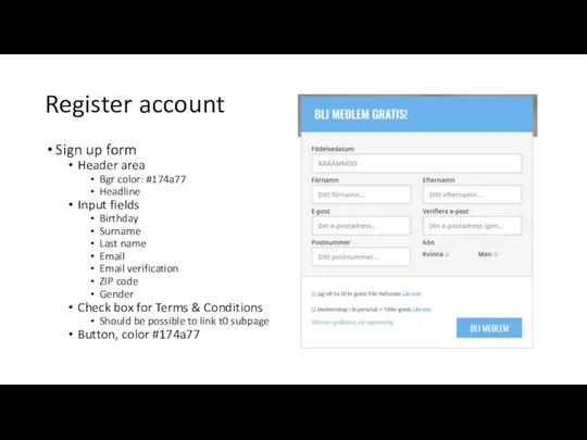 Register account Sign up form Header area Bgr color: #174a77