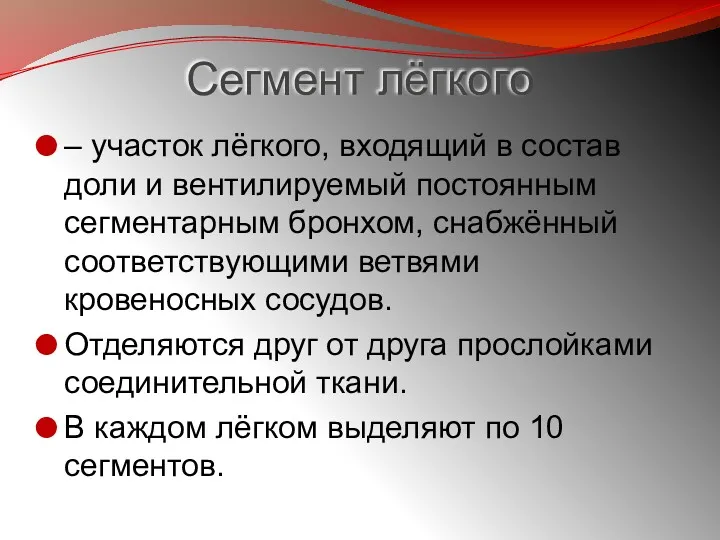 Сегмент лёгкого – участок лёгкого, входящий в состав доли и