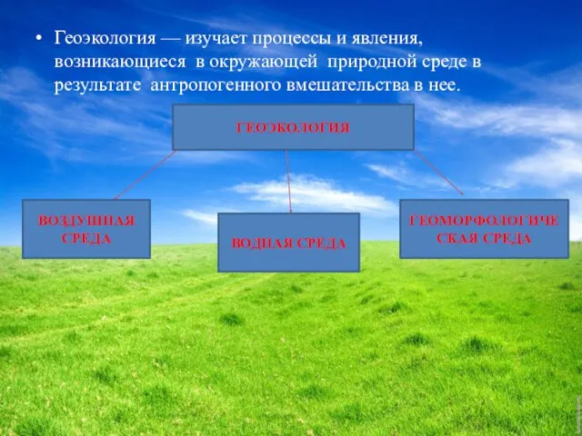 Геоэкология — изучает процессы и явления,возникающиеся в окружающей природной среде