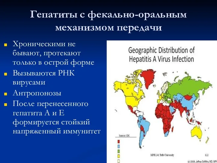 Гепатиты с фекально-оральным механизмом передачи Хроническими не бывают, протекают только