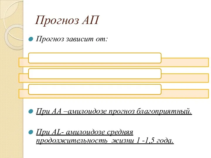 Прогноз АП Прогноз зависит от: При АА –амилоидозе прогноз благоприятный.