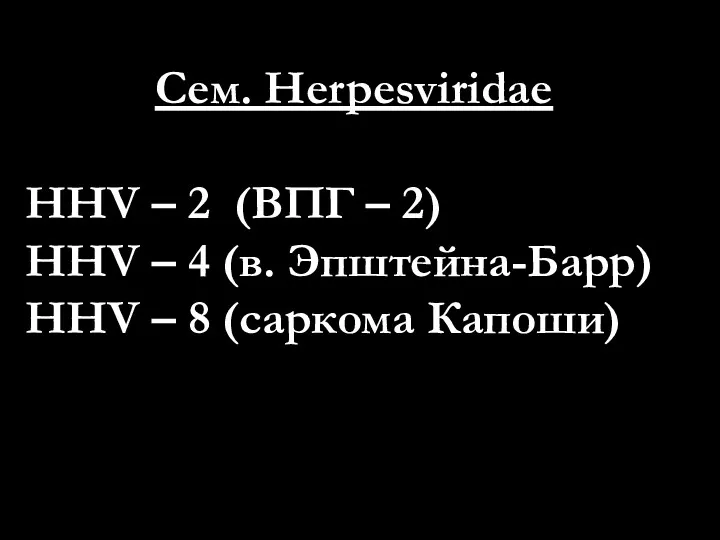 Сем. Herpesviridae ННV – 2 (ВПГ – 2) HHV –