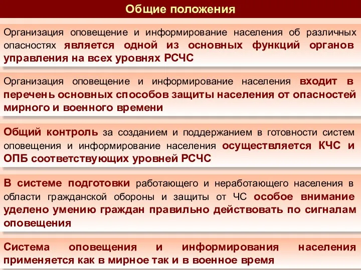 Организация оповещение и информирование населения об различных опасностях является одной