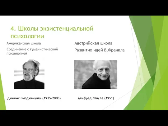 4. Школы экзистенциальной психологии Австрийская школа Развитие идей В.Франкла Американская