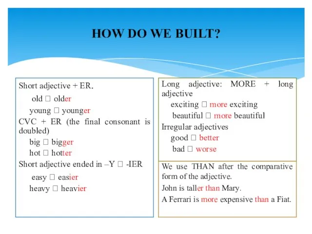 HOW DO WE BUILT? Short adjective + ER. old ?