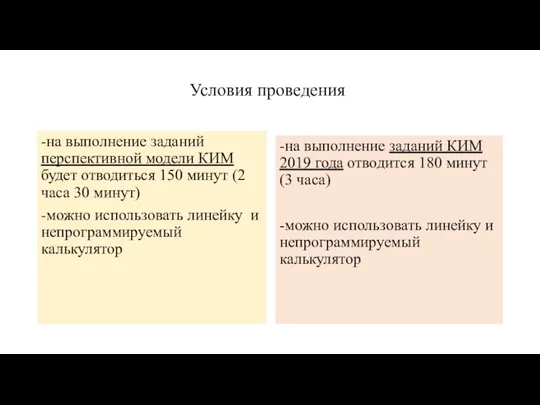 Условия проведения -на выполнение заданий перспективной модели КИМ будет отводиться