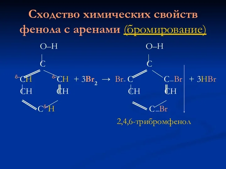 Сходство химических свойств фенола с аренами (бромирование) О–Н О–Н С