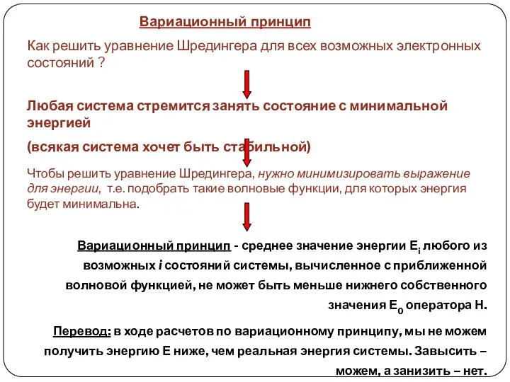 Вариационный принцип Любая система стремится занять состояние с минимальной энергией