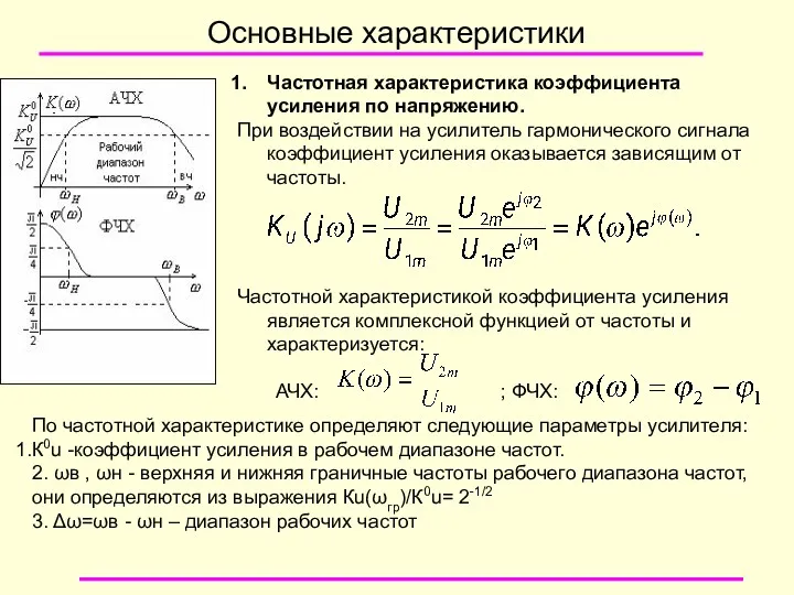 Основные характеристики Частотная характеристика коэффициента усиления по напряжению. При воздействии