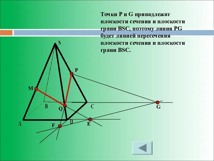 M P Q Е F G Точки P и G