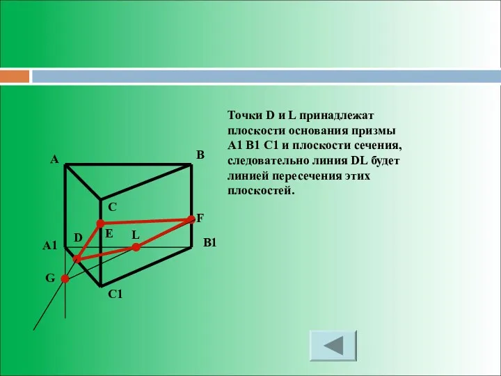 Точки D и L принадлежат плоскости основания призмы A1 B1