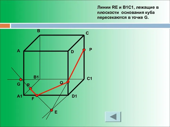 Линии RE и B1C1, лежащие в плоскости основания куба пересекаются